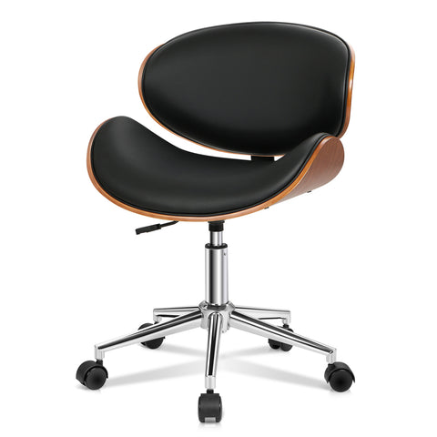 ALFORDSON Wooden Office Chair Computer Chairs Bentwood Seat Leather (Black)