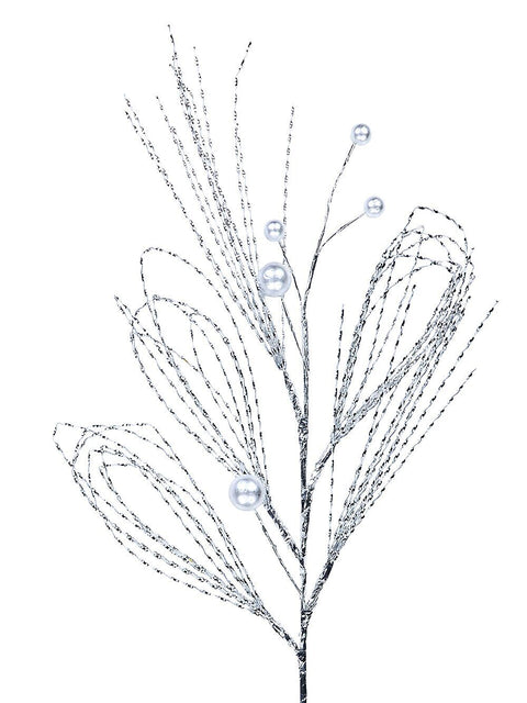 Christmas Warehouse - STEM2536 Shiny Silver With Matte Baubles Twig Spray Long Christmas Stem | 75cm Shiny Silver