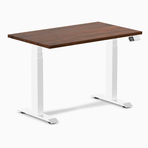 Desky Dual Mini Rubberwood Sit Stand Desk 100cm Red Walnut Desktop and White Frame