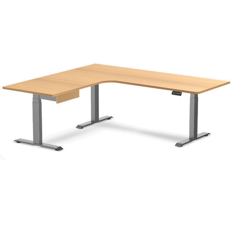 Desky L-Shape Melamine Standing Desk With Drawer 200cm - Left Return Select Beech Top and Space Grey Leg