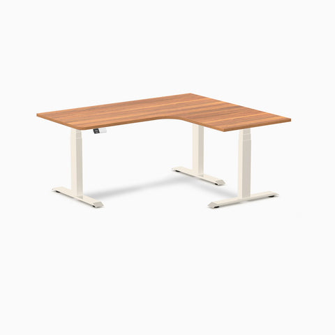 Desky L-Shape Melamine Sit Stand Desk 160cm - Right Return Prime Oak Top and Matte Black Leg