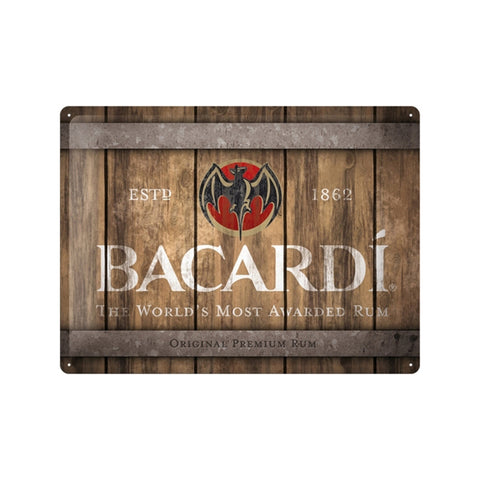Nostalgic-Art Bacardi Wood Barrel Logo 30x40cm Large Metal Tin Sign Plaque