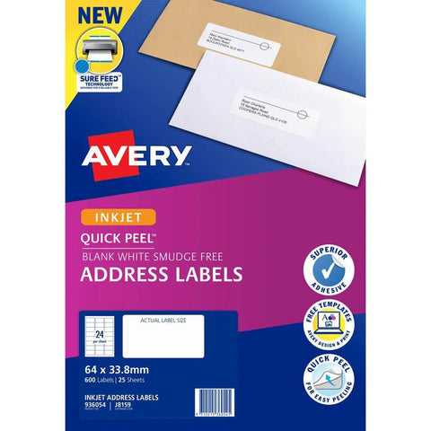 Avery 936054 J8159 Quick Peel Inkjet Address Labels (Pack 25)