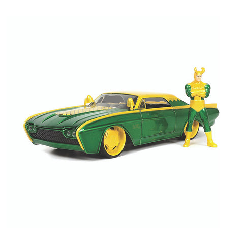 Jada Toys 1:24 Scale Loki Figure With Ford Thunderbird 1963 Diecast Model Car Green