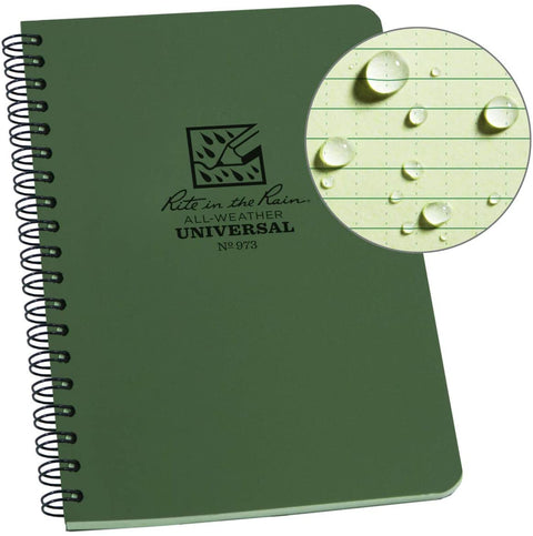 Rite in the Rain | Side Spiral 4.625 x 7 Polydura Notebook - Universal - Green