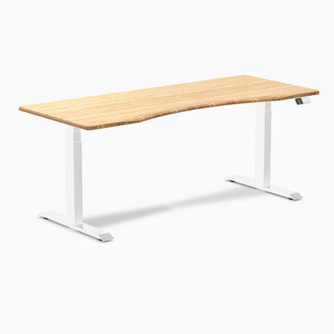 Desky Dual Ergo Edge Sit Stand Desk 180cm Bamboo Desktop and White Frame