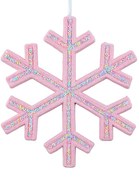 Christmas Warehouse - DECR2648 Whimsical Cotton Candy Pink Grand Frosted Sprinkle Snowflake | 25cm Cotton Candy Pink with Pastels & Silver