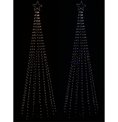 2.1m Aurora Dynamic Dual Colour LED Outdoor Conical Tree | 580 LightsWarm White & Multi on Black