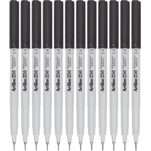 Artline 250 Box 12 Permanent Marker Pen Fine Nib 0.4mm (Black)