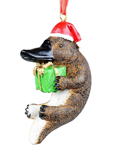 Christmas Warehouse - DECRH131 Native Platypus With Green Gift Whimsical Essential Ornament | 75mm Brown with Black, Red, Green & Gold