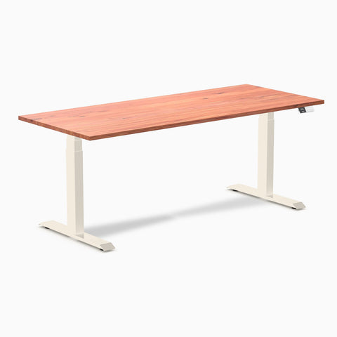 Desky Dual Softwood Sit Stand Desk 180cm Red Cedar Desktop and Wheat Frame