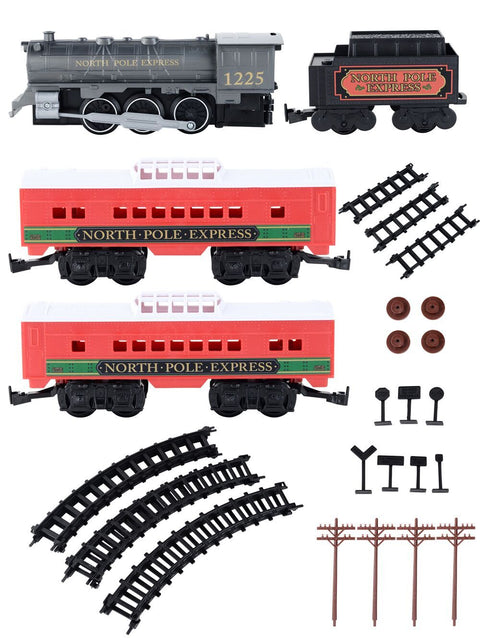 North Pole Express Christmas Train Set | 29 Piece G Gauge Set With HeadlightGrey & Red With Green & Gold