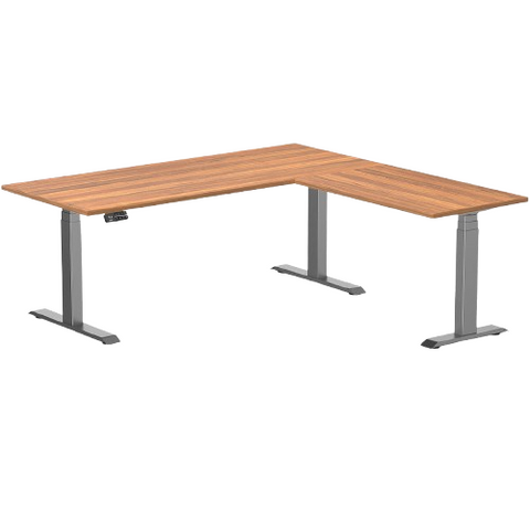 Desky Eco L-Shape Melamine Sit Stand Desk 180 x 175 cm Prime Oak Top and Space Grey Leg