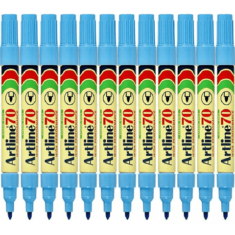 Artline 70 Box 12 Permanent Marker 1.5mm Bullet Tip Nib (Light Sky Blue)