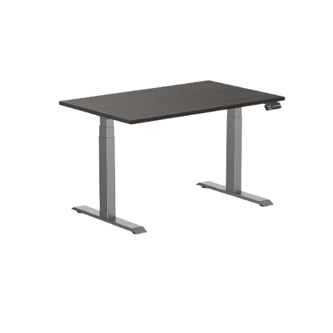 Desky Dual Melamine Sit Stand Desk 120cm Burnished Wood Desktop and Space Grey Frame