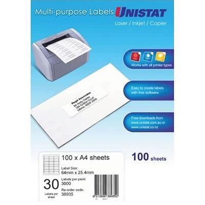 UNISTAT #FSC LIP LABEL 30UP 64X25.4MM [100-Pieces]