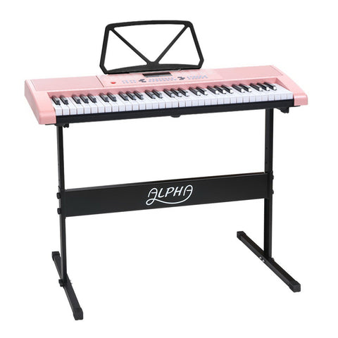 Alpha 61 Keys Electronic Piano Keyboard Digital Electric with Stand (Lighted Pink)