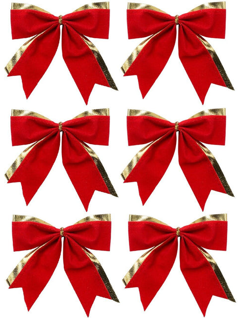 Christmas Warehouse - DECRB015 6x Red Felt Gold Trim Whimsical Essential Bow | 90mm Red with Gold
