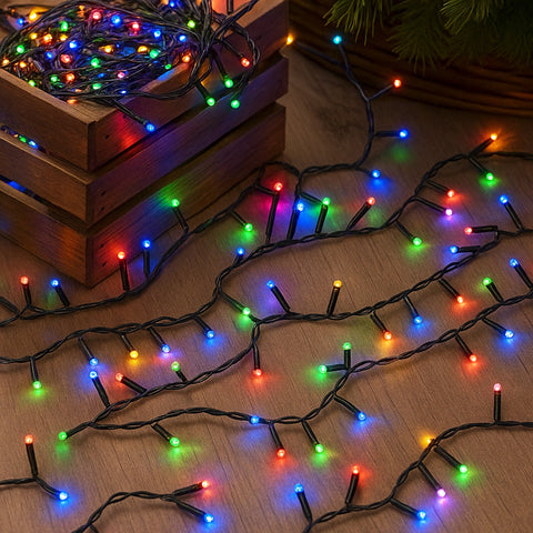 Lexi Lighting Solar 420 LED Fairy Christmas Lights Chain with Dark Green Cable - Multicolour
