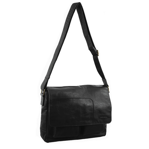 Pierre Cardin 13" Leather Laptop Messenger Bag - Black