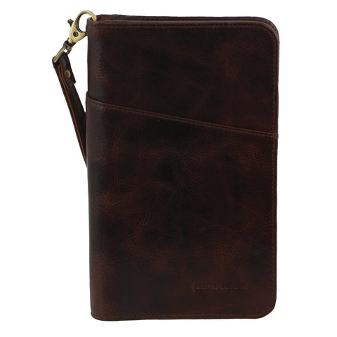 Pierre Cardin Italian Leather Passport Protected RFID Wallet 20cm Chocolate