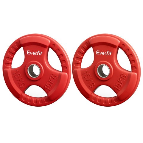 Everfit Weight Plates Olympic 15kgx2 Dumbbell Barbell Plate Weight Lifting Home Gym (Red)