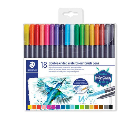 Staedtler Design Journey Double-ended Watercolour Brush Pens, Assorted Colours, 18Pk