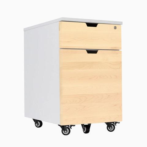 Desky Minimal Wooden Filing Cabinet - White / Maple Hardwood