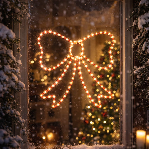 Lexi Lighting 55x50cm Lit Bow - Warm White LEDs on Red Frame