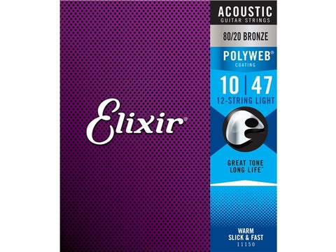 Elixir #11150 Acoustic Guitar Polyweb 12-String 80/20 Bronze 10-47 Light Gauge