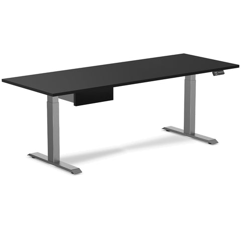 Desky Dual Melamine Standing Desk With Drawer 200cm Black Desktop and Space Grey Frame