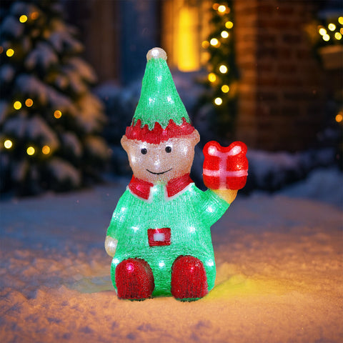 Lexi Lighting Acrylic Christmas Elf with Giftbox Christmas Lights