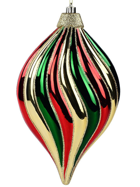 Christmas Warehouse - DECRH030 Red Green & Gold Stripe Whimsical Monumental Onion Drop | 28cm Red, Green & Gold