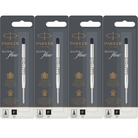 Parker Pack 4 Quink Flow Pen Refill Ballpoint Fine (Black)
