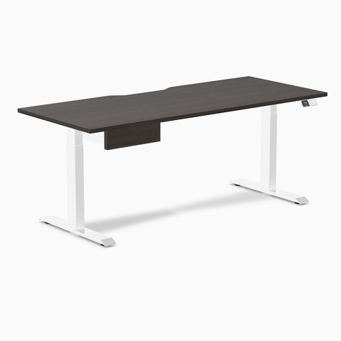 Desky Dual Scalloped Melamine Standing Desk With Drawer - Burnished Wood / 1800x750mm / White