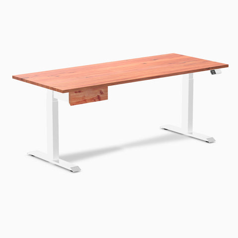 Desky Dual Softwood Standing Desk With Drawer 180cm Red Cedar Desktop and White Frame