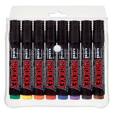 Uni-Ball PM-126 Prockey Permanent Markers Chisel 5.7mm Assorted Colours Pack 8
