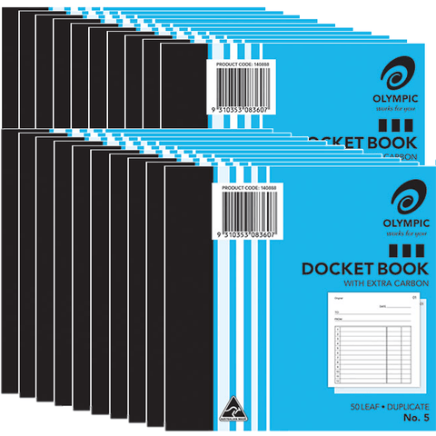 Olympic 20 Pack No.5 Duplicate Carbon Docket Book 50 Leaf Bulk
