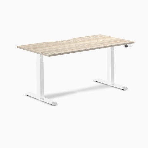 Desky Dual Scalloped Melamine Sit Stand Desk - Classic Oak / 1500x750mm / White
