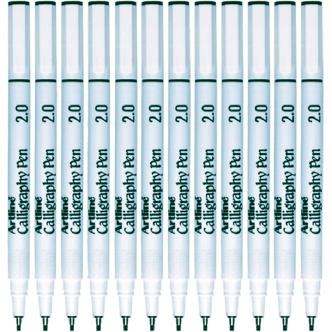 Artline 242 Calligraphy Pen 2.0 Black Pigment Ink Wedge Tip Box 12
