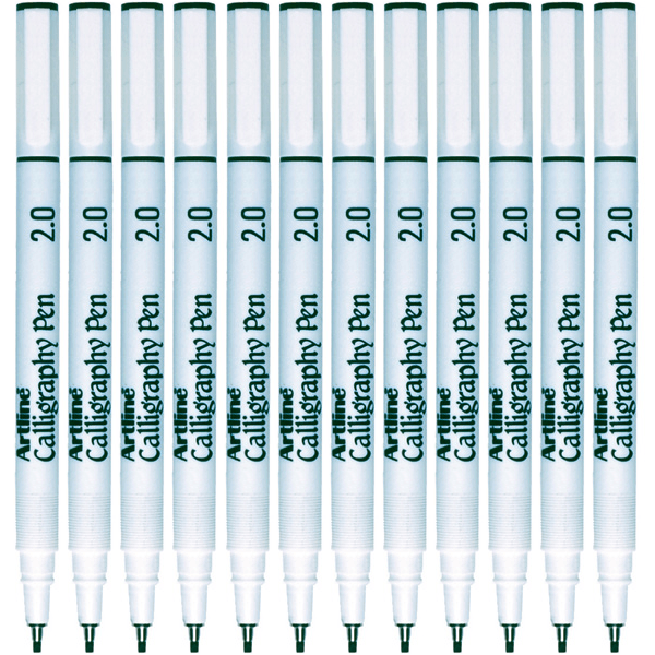Artline 242 Calligraphy Pen 2.0 Black Pigment Ink Wedge Tip Box 12 - JB ...
