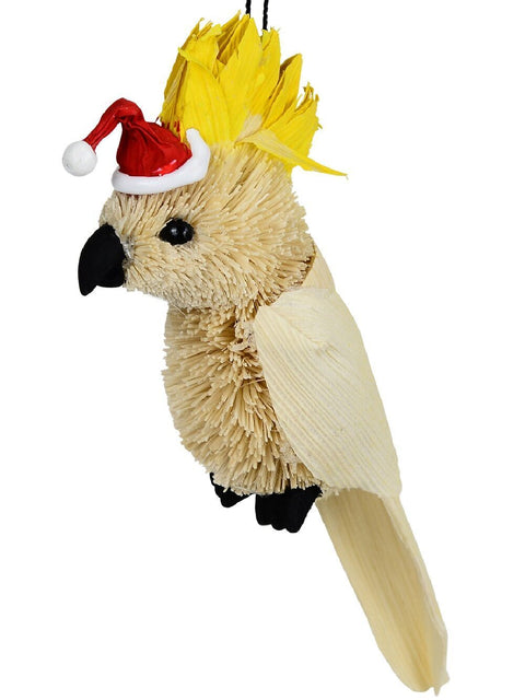 Christmas Warehouse - DECRH004 Native White Cockatoo Whimsical Organic Australian Ornament | 14cm Off-White with Yellow, Black, Red & White
