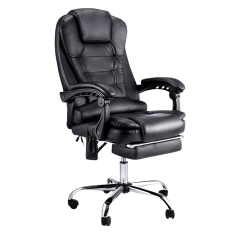 Artiss 8 Point Massage Office Chair PU Leather Footrest (Black)