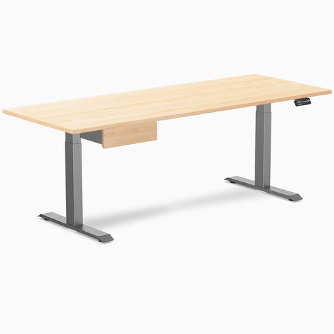 Desky Dual Hardwood Standing Desk With Drawer 200cm Maple Desktop and Space Grey Frame