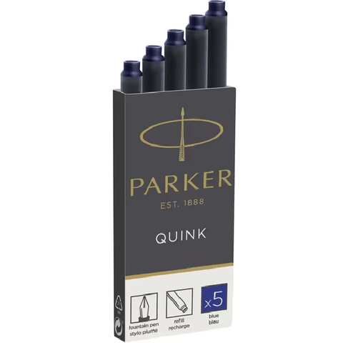 Parker Quink Fountain Pen Cartridge Refills ( Blue) [5 Pack]