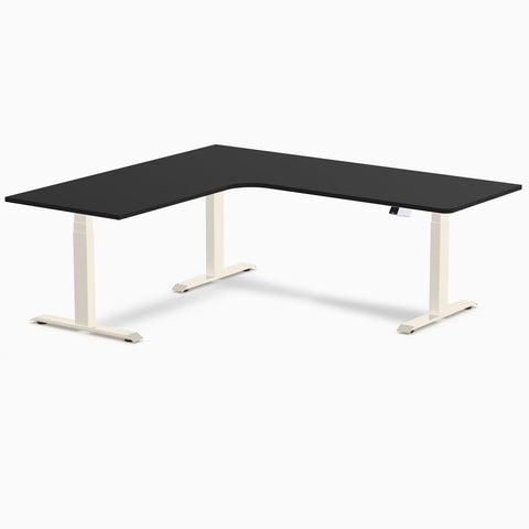 Desky L-Shape Melamine Sit Stand Desk 200cm - Left Return Black Top and Wheat Leg