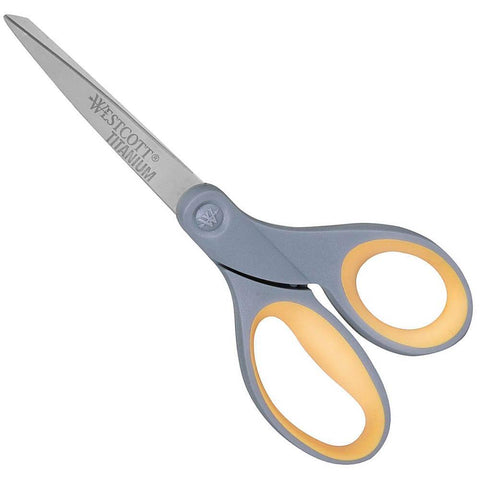 Westcott Titanium Bonded Scissors Clipped Tip Straight Handle 8" (Gray/Yellow)