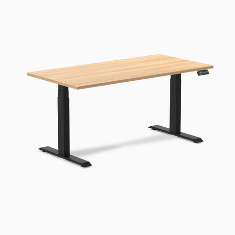 Desky Dual Melamine Sit Stand Desk 150cm Sublime Teak Desktop and Matte Black Frame