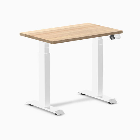 Desky Dual Mini Hardwood Sit Stand Desk 80cm White Ash Desktop and White Frame