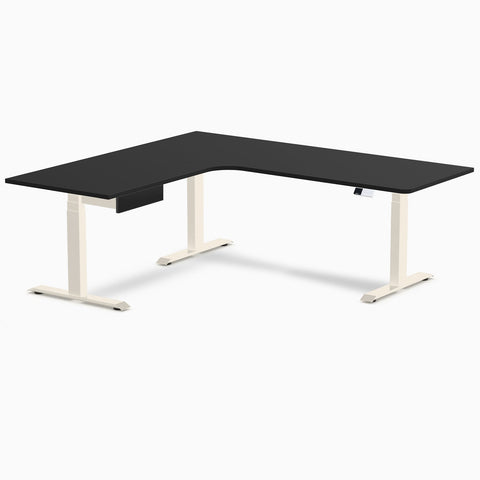 Desky L-Shape Melamine Standing Desk With Drawer 200cm - Left Return Black Top and Wheat Leg